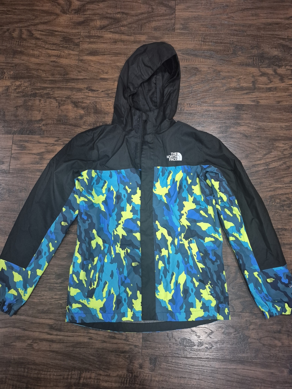 The North Face Hooded Shell Jacket - Black, Blue & Neon Yellow Camo